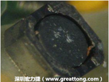 使用銀(Ag)鍍層的電源電感器(Power Inductors)，經過推力測試后，零件端點上已經看不到任何鍍層的痕跡了，所以其耐推力就比較小。