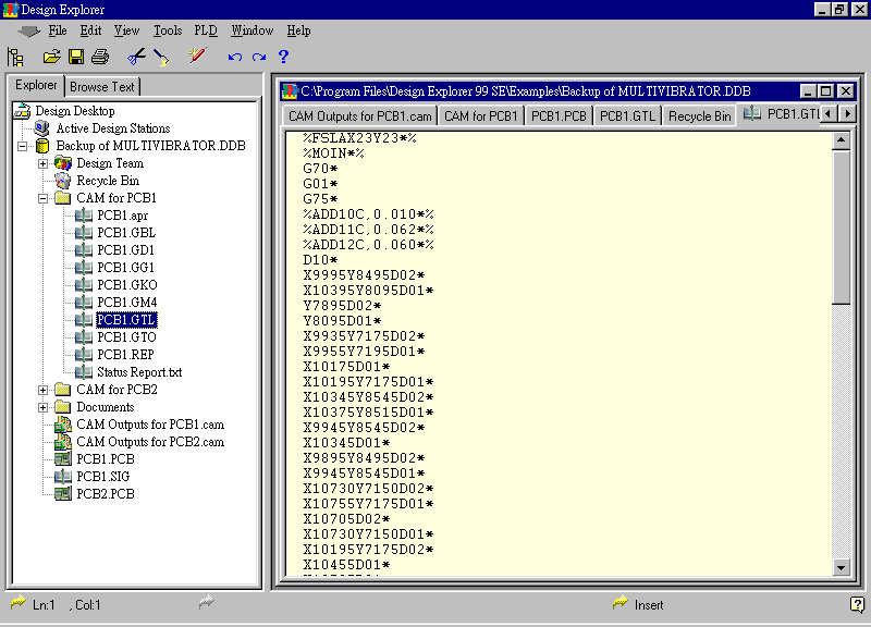 要檢查各Gerber輸出文件，則在瀏覽器中打開CAM Output for PCB1，即可看到一系列Gerber輸出文件。