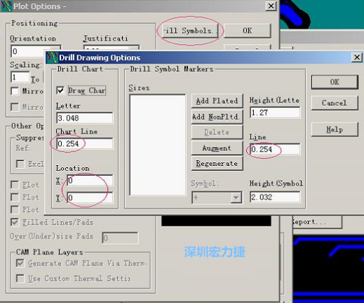 轉孔圖時也需在Customize Document欄點擊Option，在彈出的Plot Options-窗口中選擇Drill Symbols