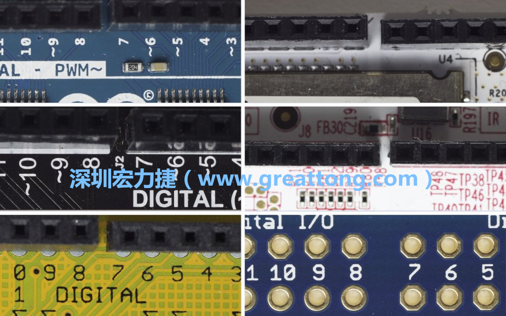 各種不同尺寸的Arduino上第7、8腳位的間距。