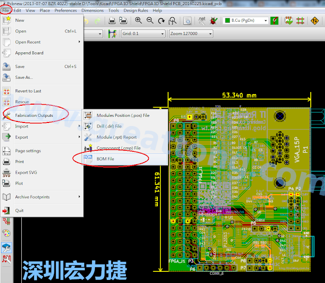 在Kicad的PCB Editor, 點選 File->Fabrication Outputs->BOM File, 即可產生一個 .csv 的Excel 檔案。